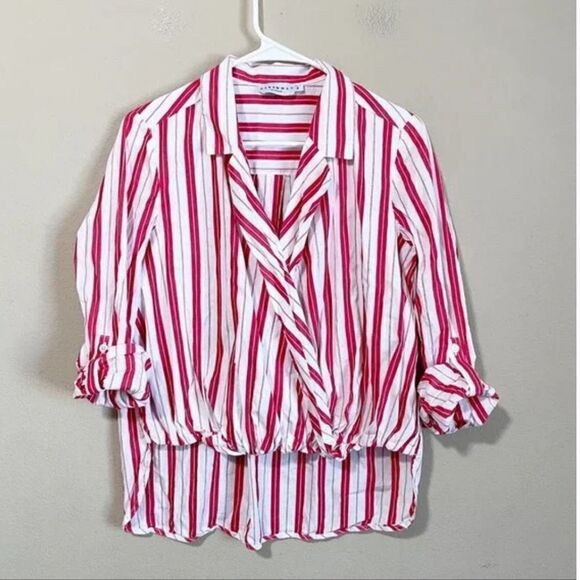 Harshman Striped Surplus Blouse In Red Stripe - Picture 2 of 7